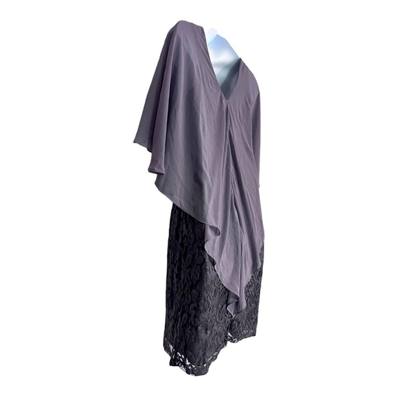Midnight Velvet Mauve Lace Chiffon Cocktail Formal Night Out Evening Cape Dress - Picture 8 of 16